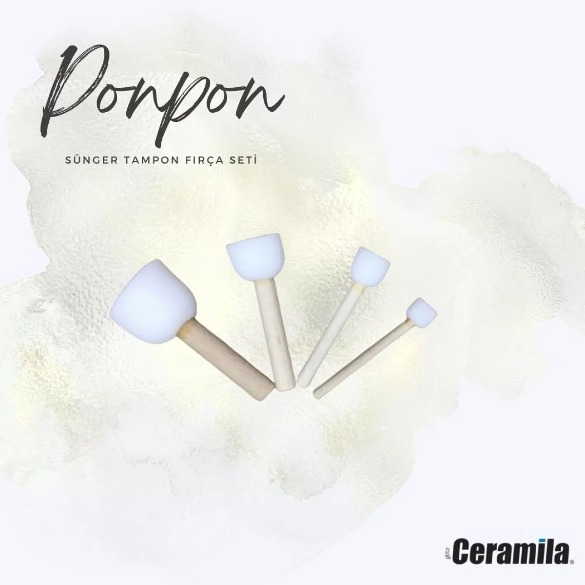 Ponpon 3030 Beyaz Sünger Tampon Fırça Seti