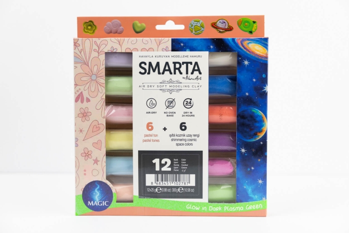 Smarta 12'li Magic Hava ile Kuruyan Modelleme Hamuru Seti (25g x12 adet)